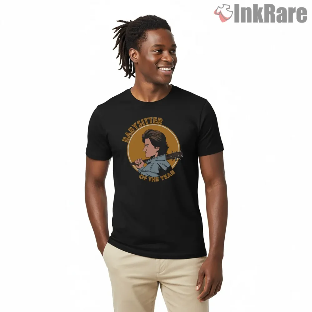 Steve Harrington Babysitter Of The Year Tribute Shirt on black short sleeve shirt for men graphic tee