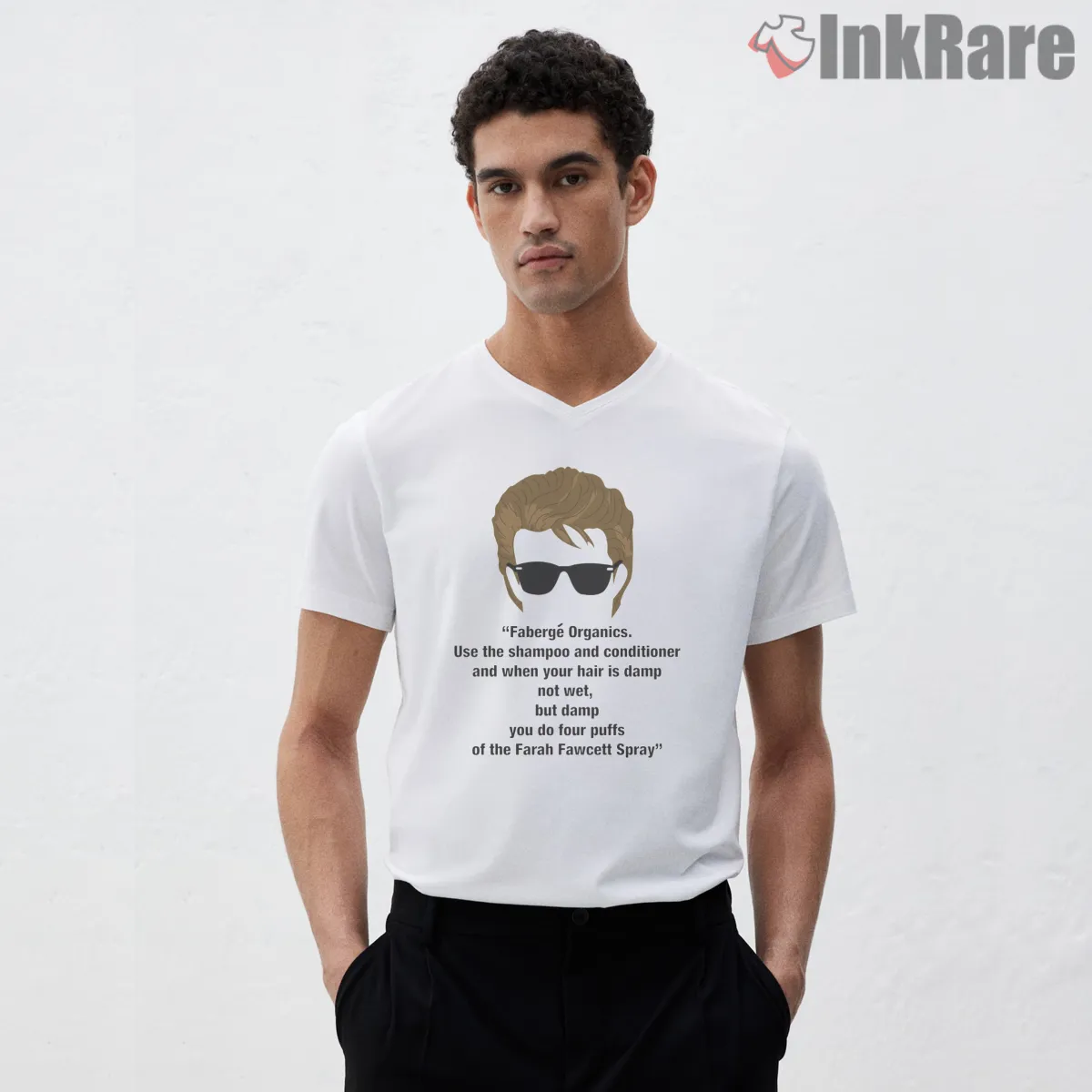 Steve Harrington Retro Hair Icon Portrait Shirt on white v-neck shirt for men graphic tee