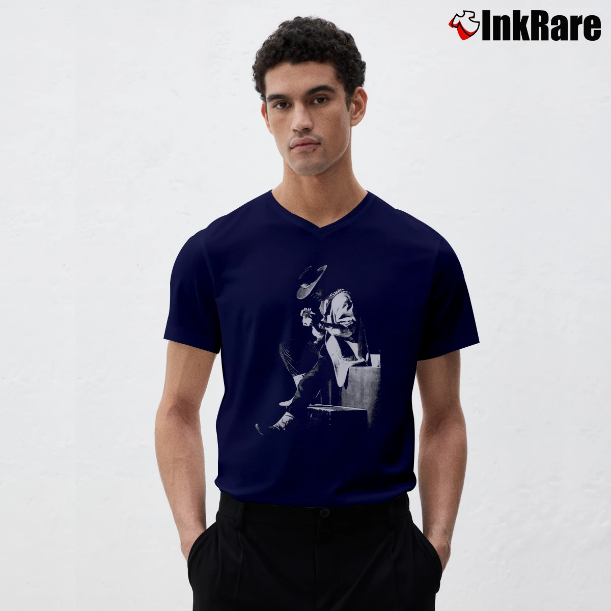 Men’s Stevie Ray Vaughan Guitar V-Neck Tee in navy | Sharp, Breathable, Everyday Staple