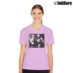 Women’s Sting And Robocop V-Neck Tee in light pink | Chic Neckline, Soft Texture