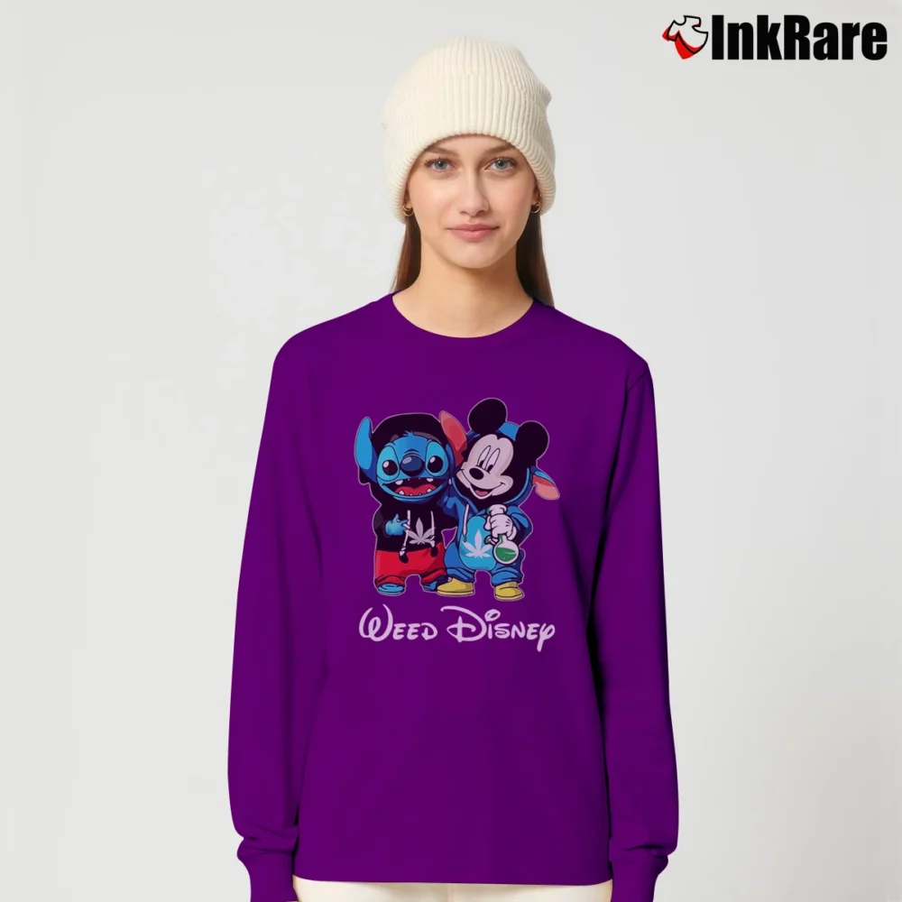 Women’s Stitch And Mickey Mouse Weed Funny Disney Long-Sleeve Top in purple | Sleek, Versatile, All-Season
