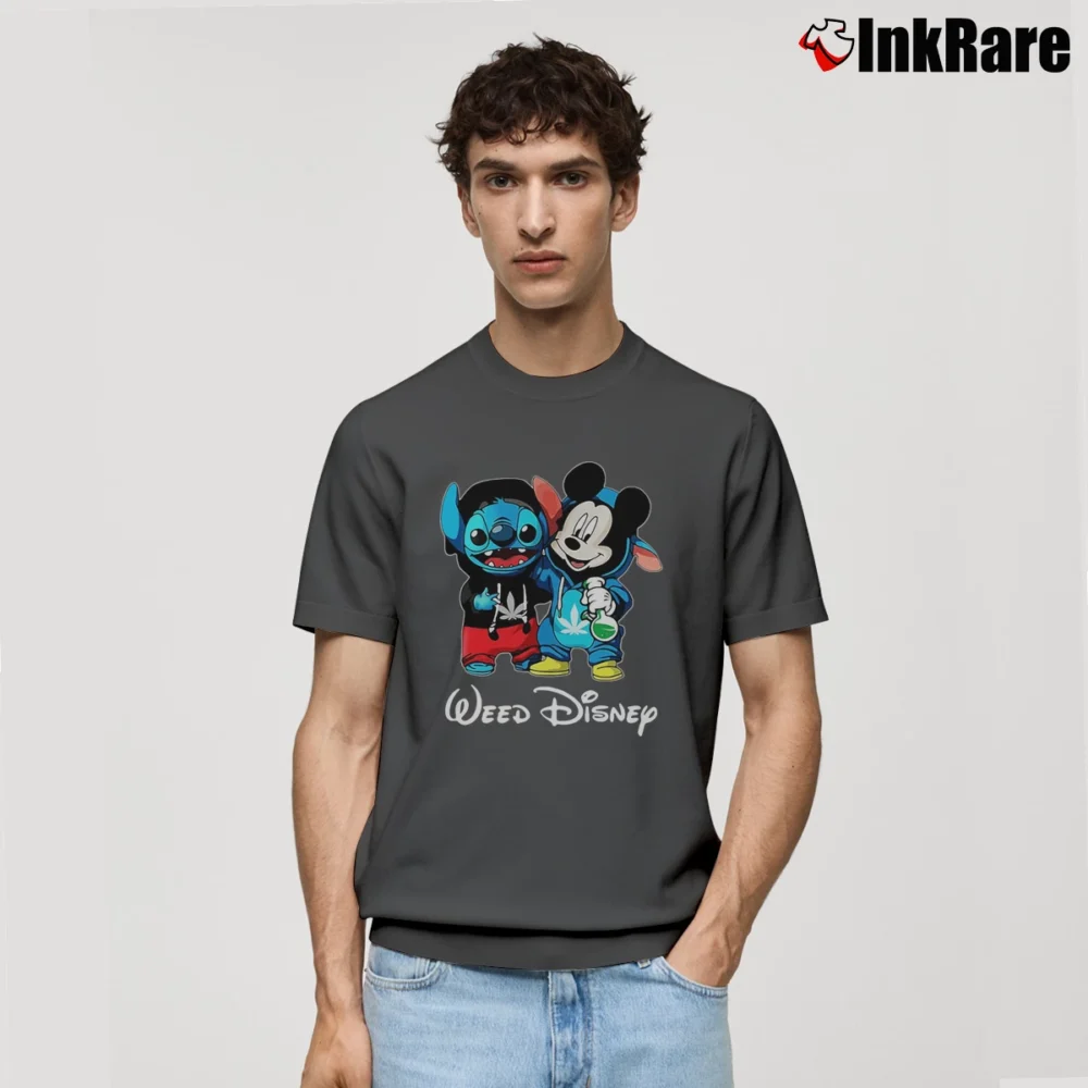 Men’s Stitch And Mickey Mouse Weed Funny Disney Classic T-Shirt in charcoal | Soft, Breathable Everyday Wear