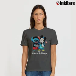 Women’s Stitch And Mickey Mouse Weed Funny Disney Signature T-Shirt in charcoal | Soft, Flattering Fit