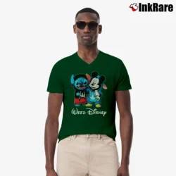 Men’s Stitch And Mickey Mouse Weed Funny Disney V-Neck Tee in forest green | Sharp, Breathable, Everyday Staple