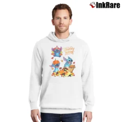 Men’s Stitch Happy Thanksgiving Disney Fall Pullover Hoodie in white | Cozy, Durable, Modern Fit