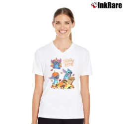 Women’s Stitch Happy Thanksgiving Disney Fall V-Neck Tee in white | Chic Neckline, Soft Texture
