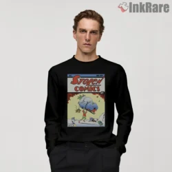 Stolen Comics Retro Grinch Style Holiday Shirt on black long sleeve shirt for men graphic tee