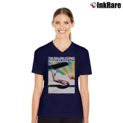 Women’s Stones Touring Party Rolling Stones American Tour 1972 Poster V-Neck Tee in navy | Chic Neckline, Soft Texture