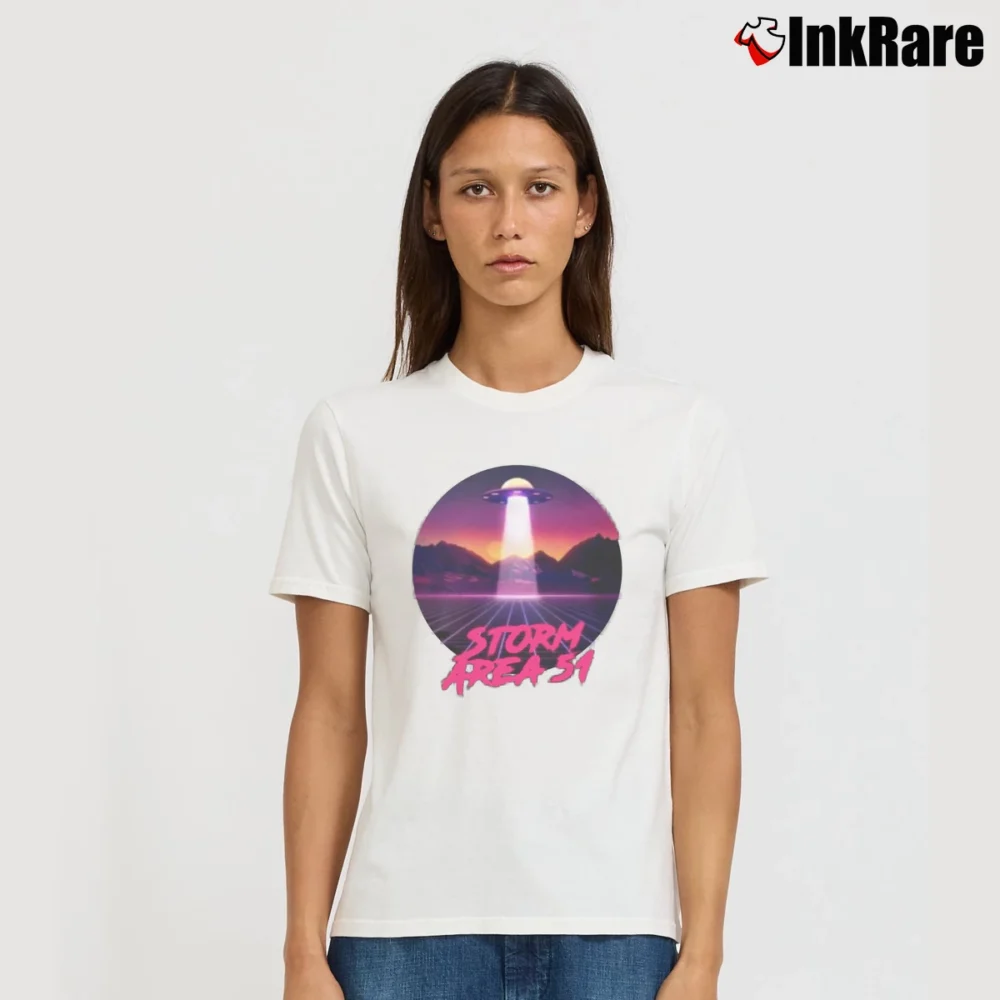 Women’s Storm Area 51 Sunset UFO Alien Signature T-Shirt in white | Soft, Flattering Fit