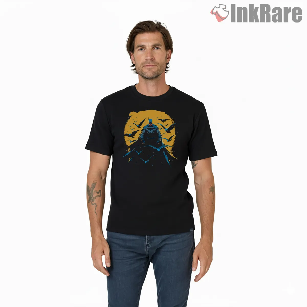 Storm Front Yellow Horizon Batman Shirt on black short sleeve shirt for men graphic tee