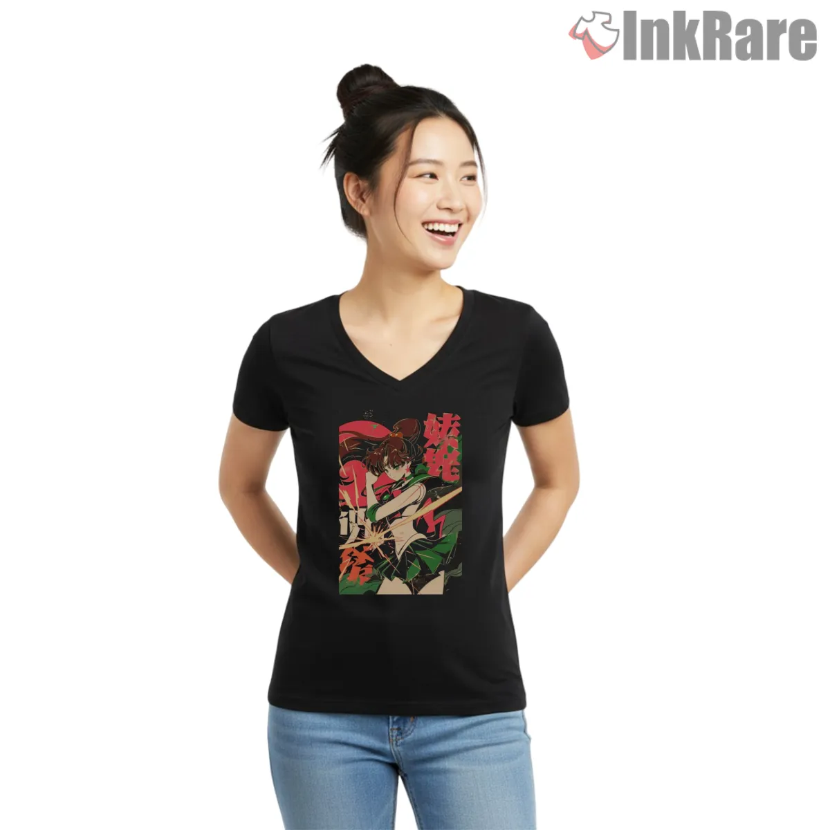 Storm Guardian Battle Ready Power V Neck Black Storm Guardian Battle Ready Power Shirt on black v-neck shirt for women graphic tee