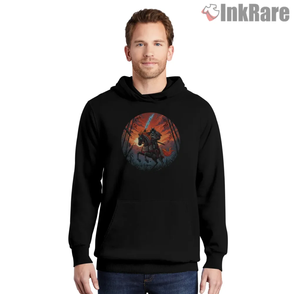 Storm Rider Samurai Batman On Horseback Shirt on black hoodie for men graphic tee