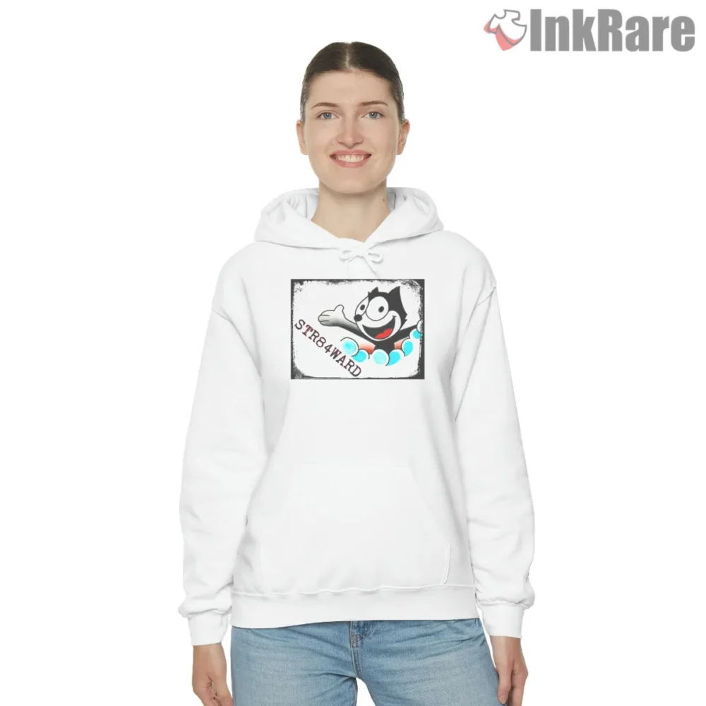 Str8forward Felix Bubble Trail Motion Shirt on white hoodie for women graphic tee