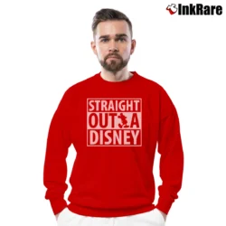 Men’s Straight Outta Disney Mickey Minnie Disneyworld Crewneck Sweatshirt in red | Cozy Fabric, Clean Style