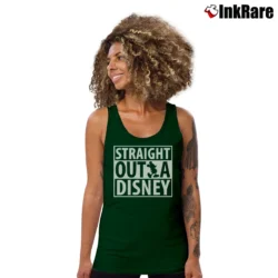 Women’s Straight Outta Disney Mickey Minnie Disneyworld Tank Top in forest green | Lightweight, Movement-Friendly