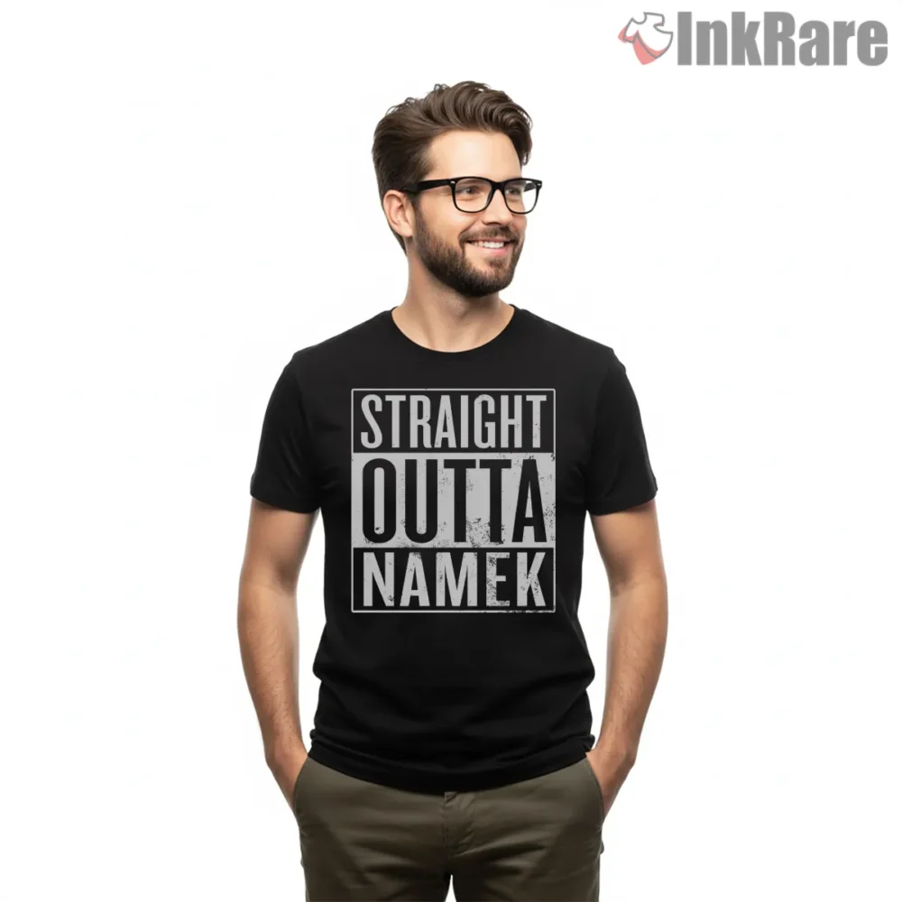 Straight Outta Namek Bold Statement Shirt on black short sleeve shirt for men graphic tee
