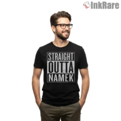 Straight Outta Namek Bold Statement Shirt on black short sleeve shirt for men graphic tee