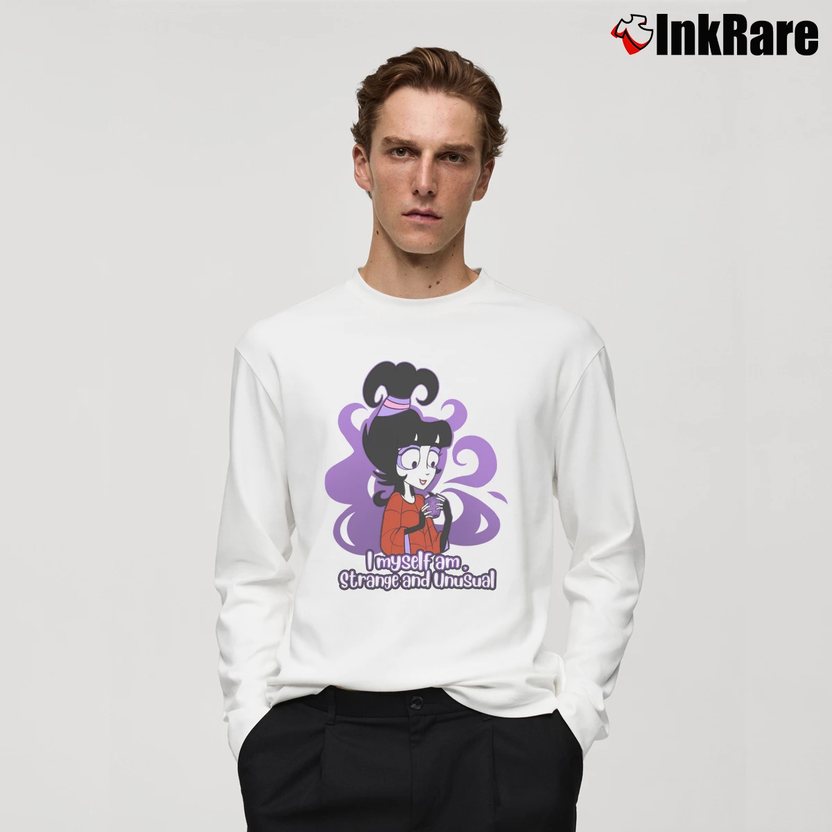 Strange And Unusual Beetlejuice Men’s Long-Sleeve Tee in white – Versatile Layering Men’s Strange And Unusual Beetlejuice Long-Sleeve Shirt in white | Sleek, Lightweight, Year-Round Wear