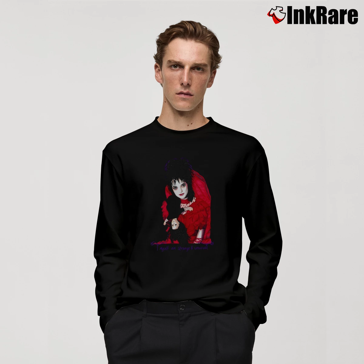 Strange And Unusual Beetlejuice Winona Ryder Men’s Long-Sleeve Tee in black – Versatile Layering Men’s Strange And Unusual Beetlejuice Winona Ryder Long-Sleeve Shirt in black | Sleek, Lightweight, Year-Round Wear