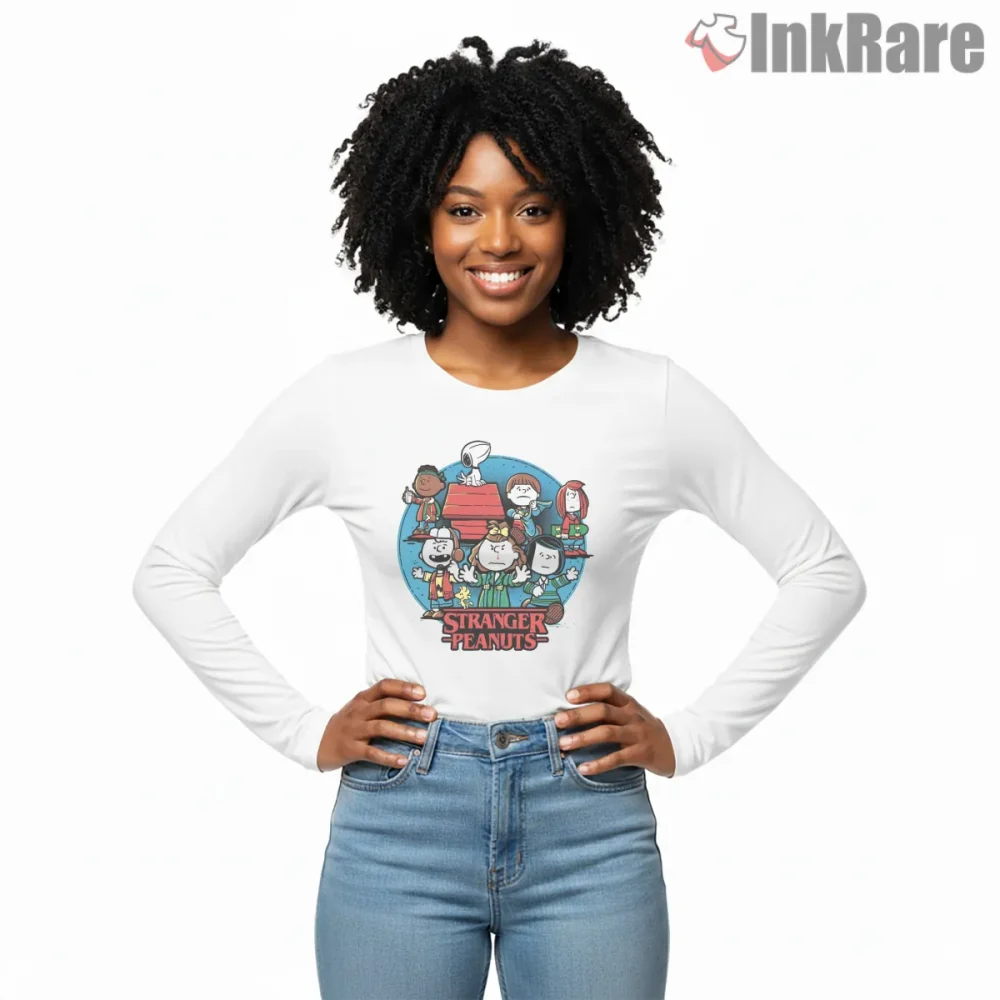 Stranger Peanuts Retro Parody Shirt on white long sleeve shirt for women graphic tee