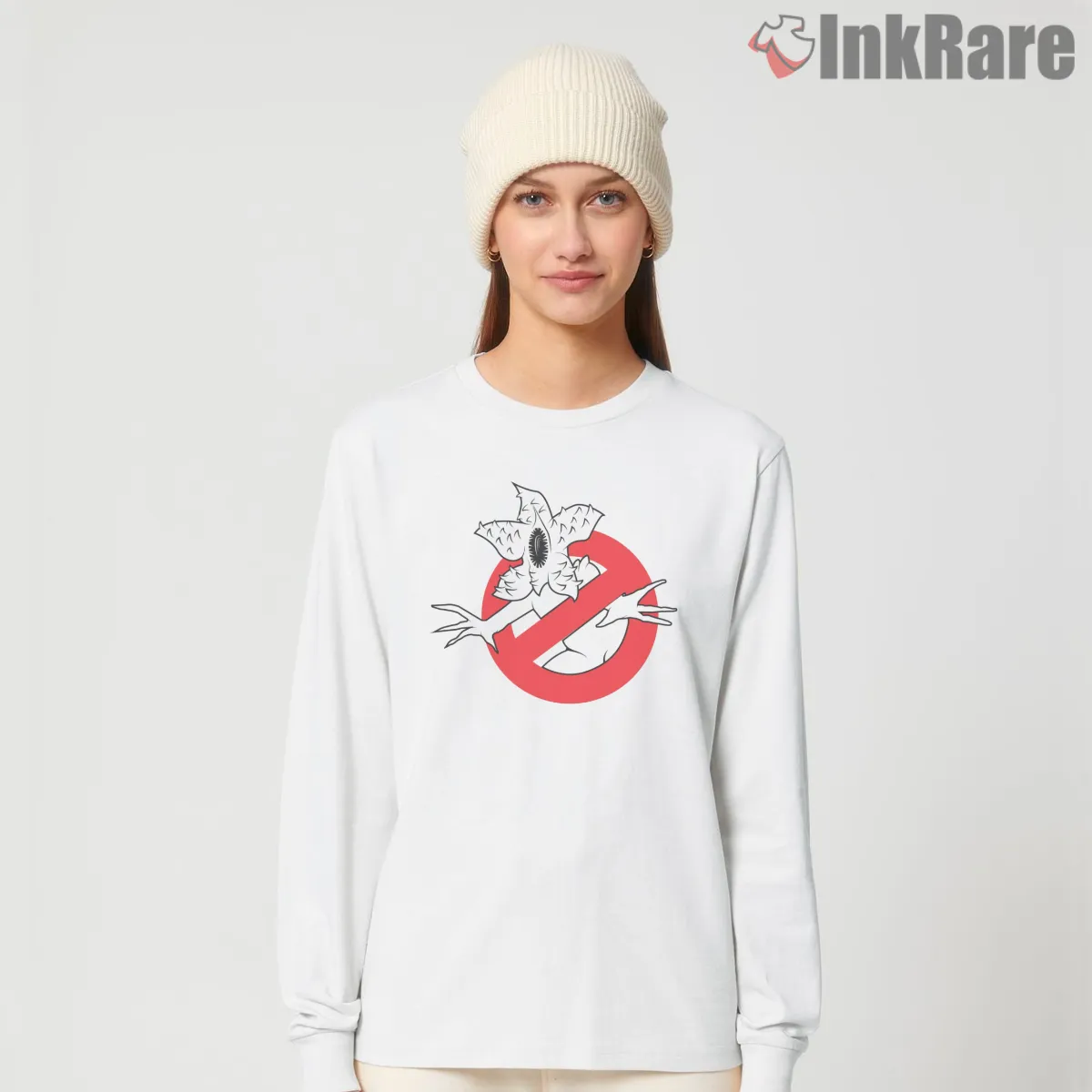 Stranger Things Ghostbusters Demogorgonbusters Crossover Shirt on white long sleeve shirt for women graphic tee