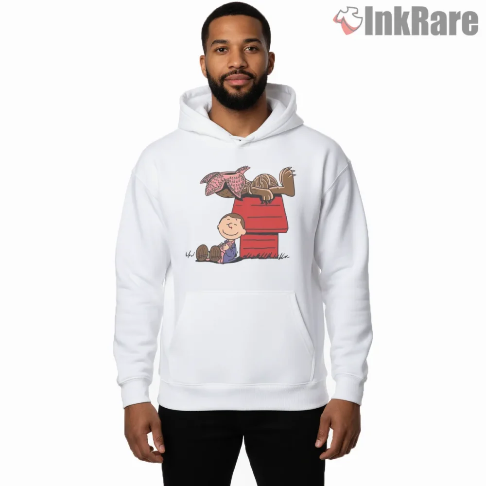 Stranger Things Snoopy Demodog Parody Crossover Shirt on white hoodie for men graphic tee