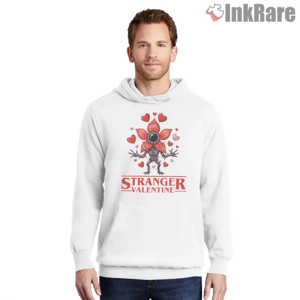 Stranger Valentine Demogorgon Love Shirt on white hoodie for men graphic tee