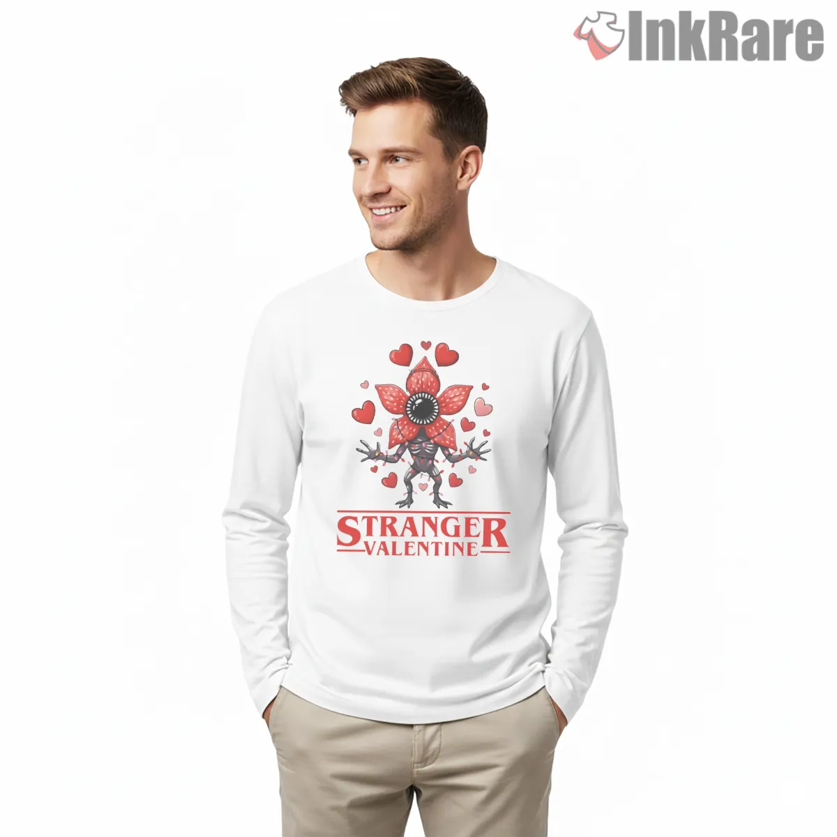Stranger Valentine Demogorgon Love Shirt on white long sleeve shirt for men graphic tee