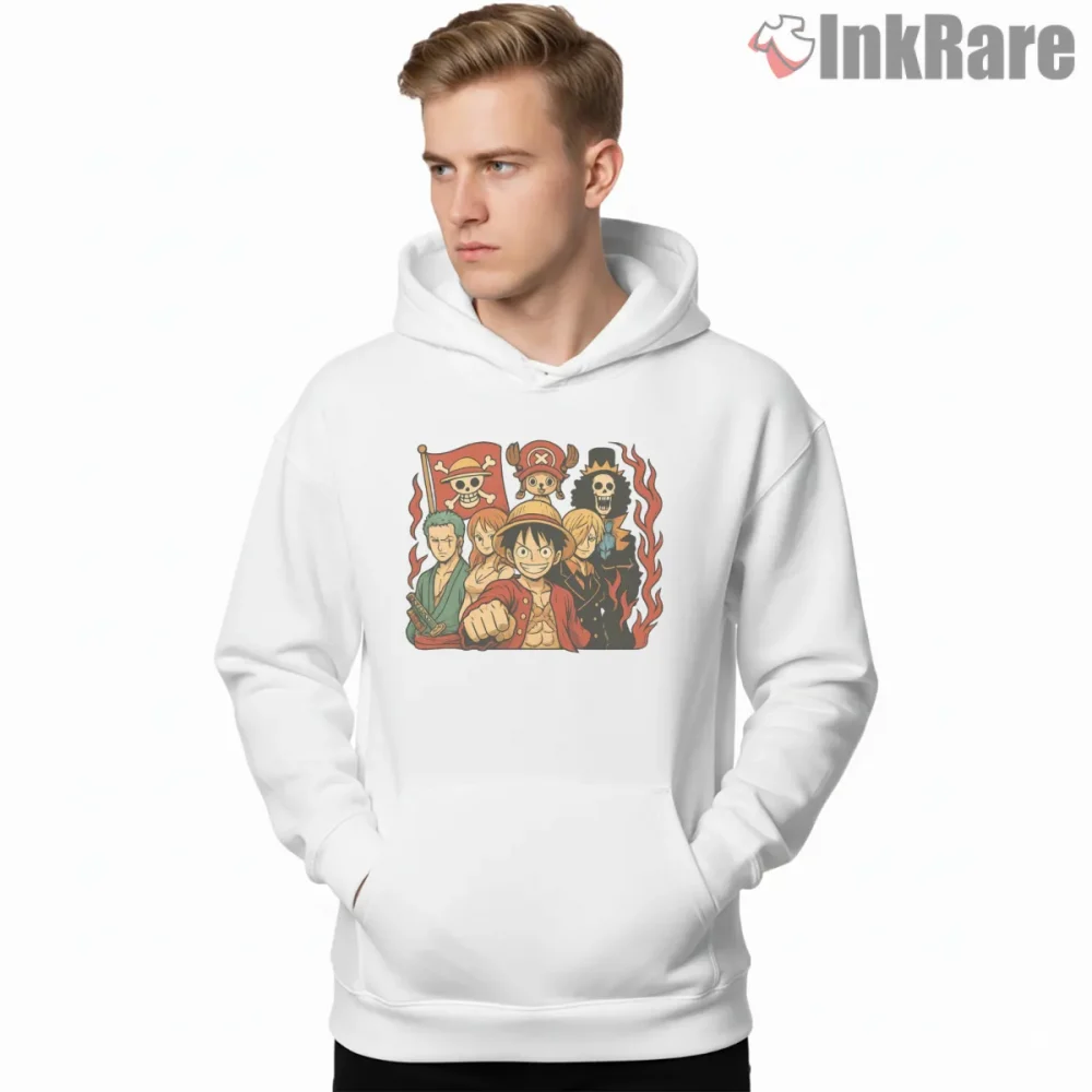 Straw Hat Pirates Legendary Crew Anime Shirt on white hoodie for men graphic tee