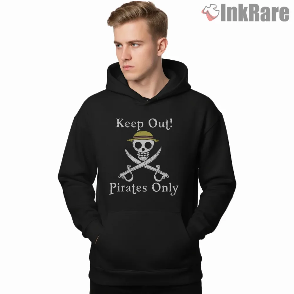 Straw Hat Pirates Only Skull Warning Anime Shirt on black hoodie for men graphic tee