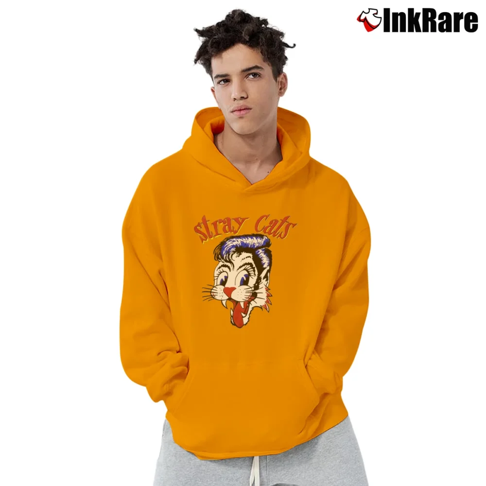 Men’s Stray Cat Band 80s Music Concert Pullover Hoodie in orange | Cozy, Durable, Modern Fit