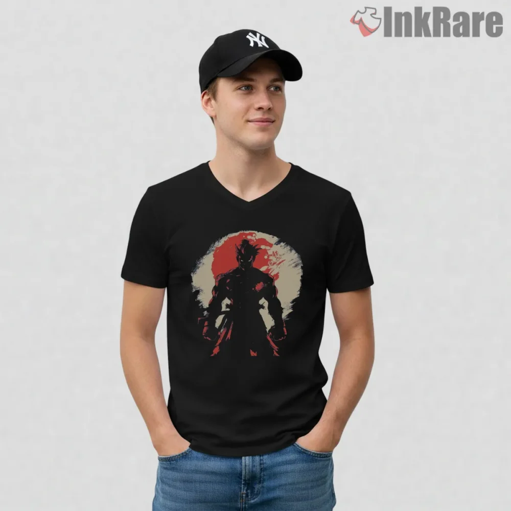 Street Fighter Akuma Shadow Warrior Crossover Shirt on black v-neck shirt for men graphic tee
