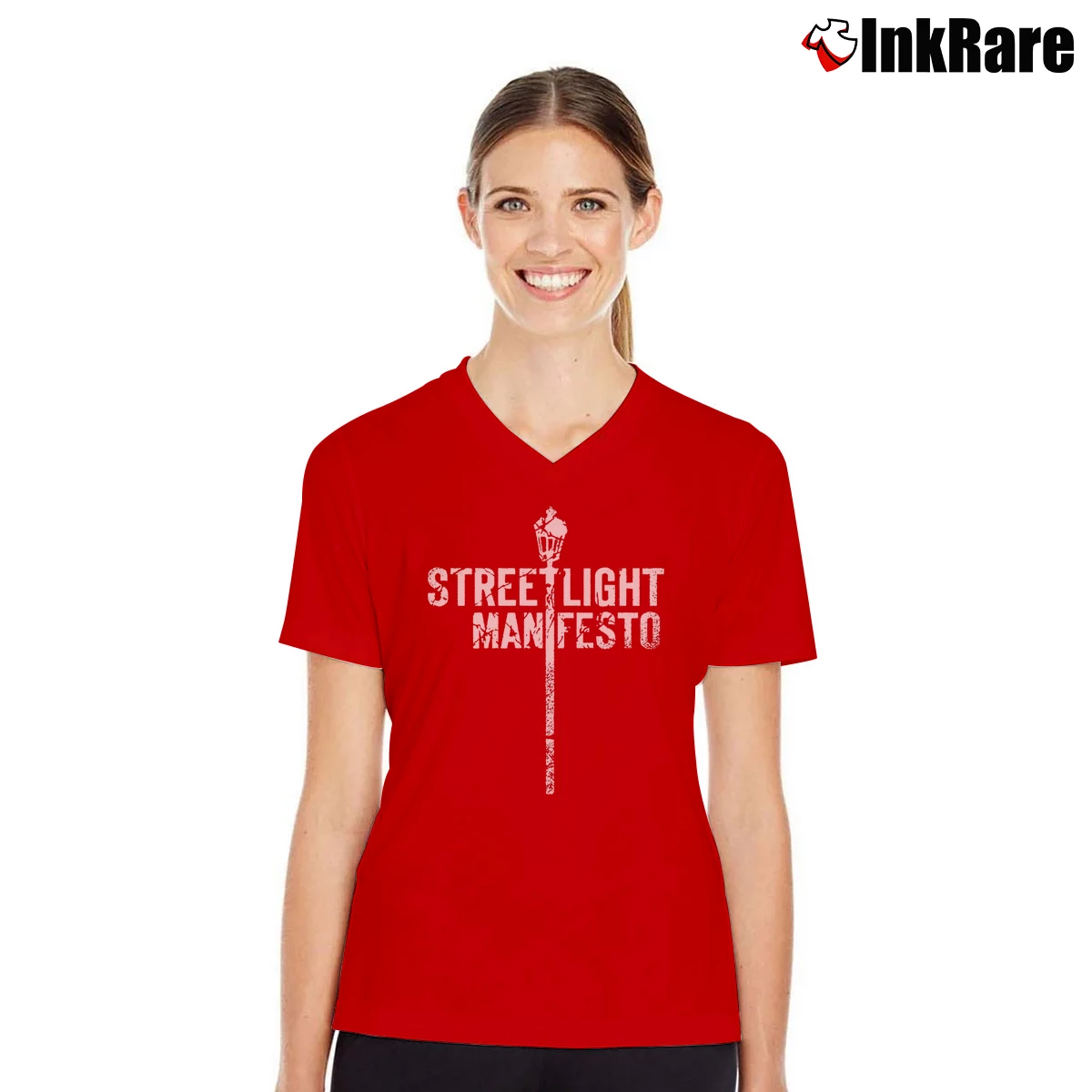 Women’s Streetlight Manifesto Distressed Streetlight V-Neck Tee in red | Chic Neckline, Soft Texture