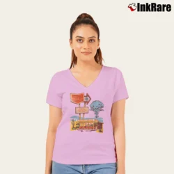 Women’s sturgill simpson cafe 24 hours alt country graphic V-Neck Tee in light pink | Chic Neckline, Soft Texture