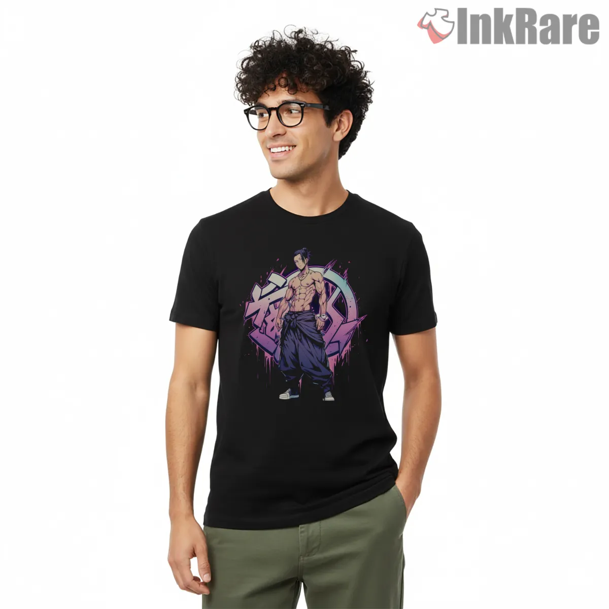 Suguru Geto Curse Circle Energy Anime Shirt on black short sleeve shirt for men graphic tee