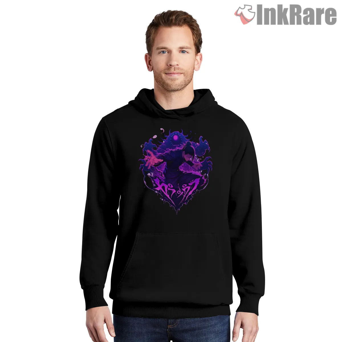 Suguru Geto Curse Energy Purple Aura Anime Shirt on black hoodie for men graphic tee