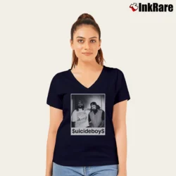 Women’s Suicideboys Us Vs Them V-Neck Tee in navy | Chic Neckline, Soft Texture