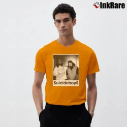 Men’s Suicideboys Us Vs Them V-Neck Tee in orange | Sharp, Breathable, Everyday Staple