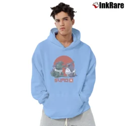 Men’s Sumo Pop Godzilla Totoro Mashup Pullover Hoodie in light blue | Cozy, Durable, Modern Fit