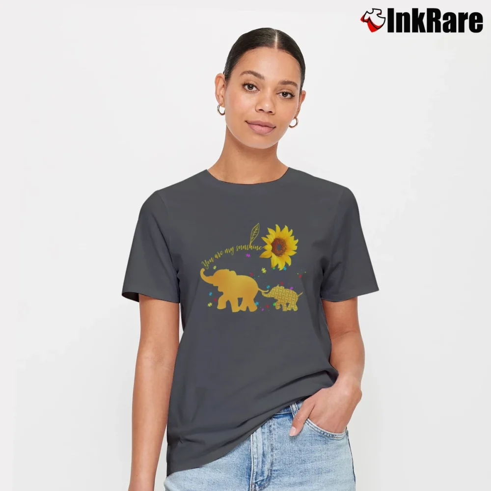 Women’s Sunflower Elephant Autism Sunshine Signature T-Shirt in charcoal | Soft, Flattering Fit