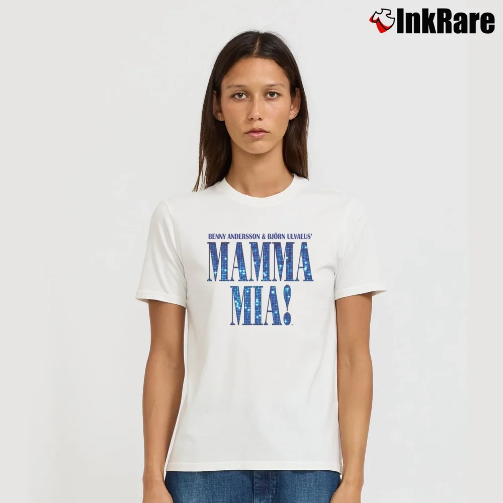 Women’s Sunrain Mamma Mia Musical Logo Signature T-Shirt in white | Soft, Flattering Fit