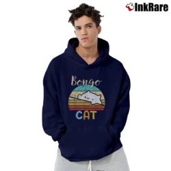 Men’s Sunset Bongo Cat Gamer Meme Pullover Hoodie in navy | Cozy, Durable, Modern Fit
