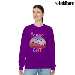 Women’s Sunset Bongo Cat Gamer Meme Relaxed Sweatshirt in purple | Soft, Laid-Back Vibe