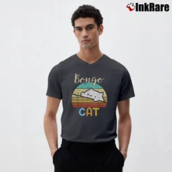 Men’s Sunset Bongo Cat Gamer Meme V-Neck Tee in charcoal | Sharp, Breathable, Everyday Staple