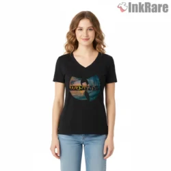 Sunset Ocean View Wu Tang Vintage Shirt on black v-neck shirt for women graphic tee