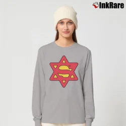 Women’s Super Jew Superman Inspired Jewish Pride Long-Sleeve Top in sport grey | Sleek, Versatile, All-Season