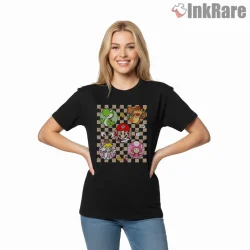Super Mario Epic Universe Character Grid Retro Shirt on black short sleeve shirt for women graphic tee