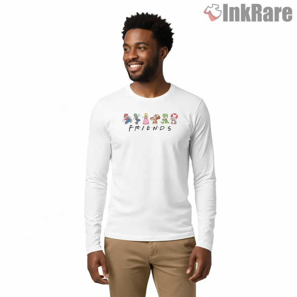 Super Mario Friends Minimal Parody Sitcom Style Shirt on white long sleeve shirt for men graphic tee