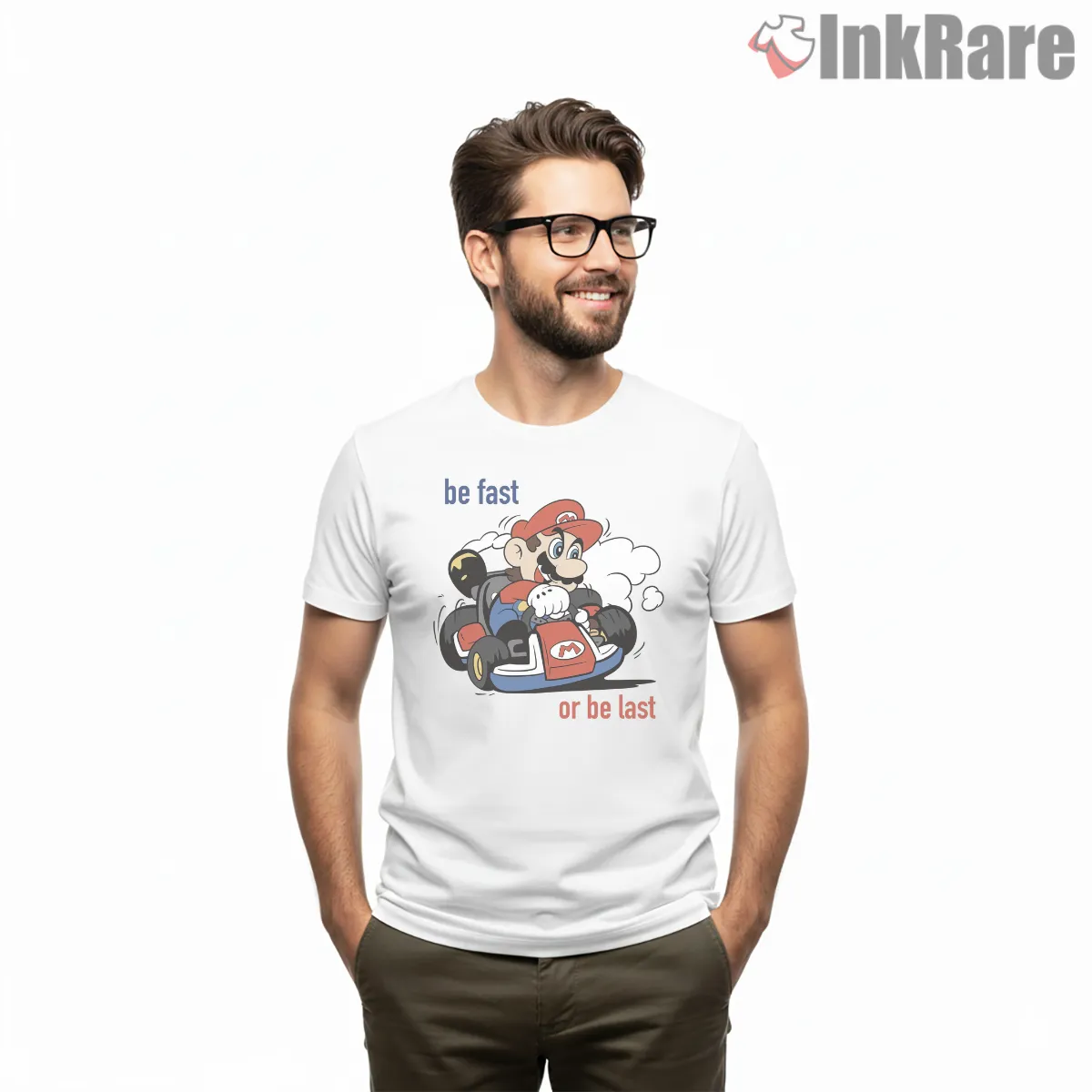 Super Mario Kart Racing Retro Be Fast Or Be Last Shirt on white short sleeve shirt for men graphic tee
