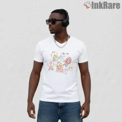 Super Mario Princess And Friends Cute Cartoon Style Shirt on white v-neck shirt for men graphic tee